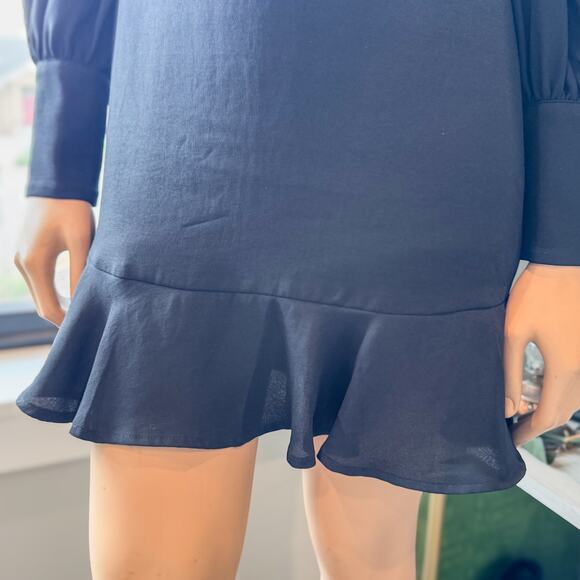 Express, Long Sleeve Draped Mock Neck Ruffle Black Mini Dress Women’s X-Small - Picture 11 of 12